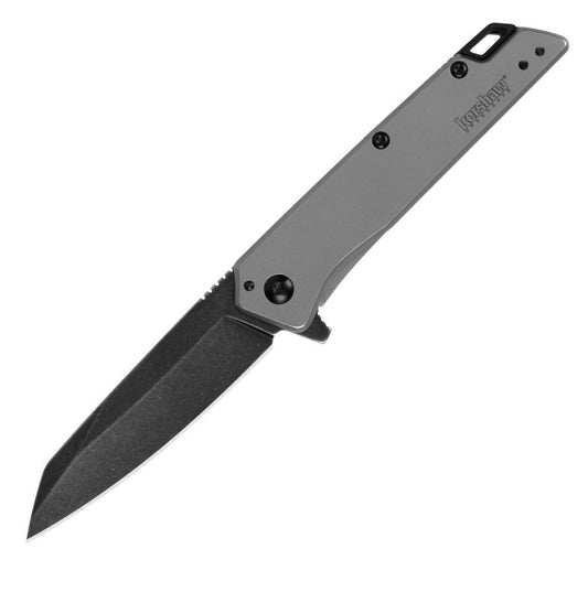 Kershaw Misdirect Pocketknife; 2.9 in. 4Cr13 Black-Oxide Blackwash Finish Blade, Stainless Steel Stonewash Finish Handle Equipped with Assisted Opening, Flipper and Frame Lock