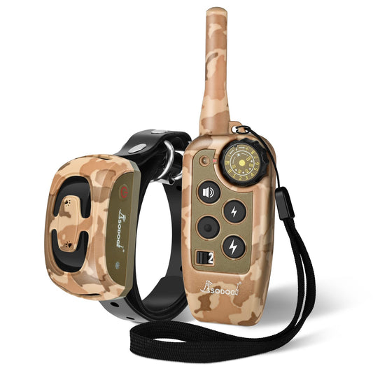 Electric Shock Collar - Dog Training Collar with Remote 2000ft, Waterproof Dog Shock Collar for Medium Large Dogs with Strong Vibration&Beep, Rechargeable E Collar with 2 Collar Straps (Desert Camo)