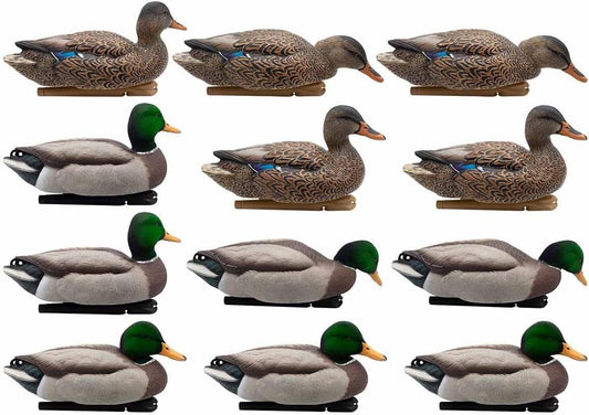 Avian-X TopFlight Floating Duck Decoys Fusion Pack with Flocked-Headed Mallard Drakes - 12 Pack