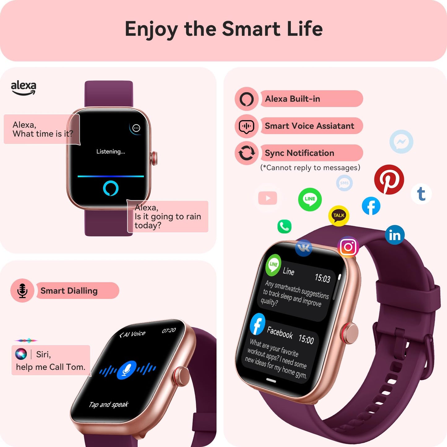 Smart Watch for Women, Smartwatch for iPhone & Android Bluetooth (Answer/Call) Built-in Alexa, 1.91" HD Fitness Tracker with 105+ Sport Modes, IP68 Waterproof, Sleep/Heart Rate/SpO2/Stress Monitor