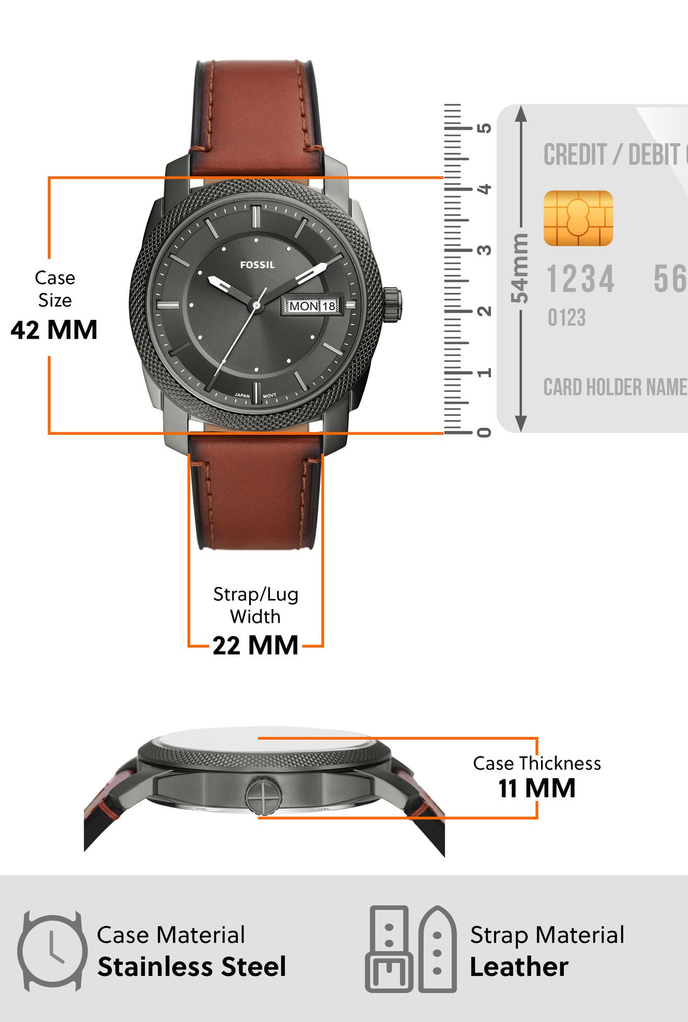 Fossil Machine Men's Watch with Stainless Steel or Leather Band, Chronograph or Analog Watch Display