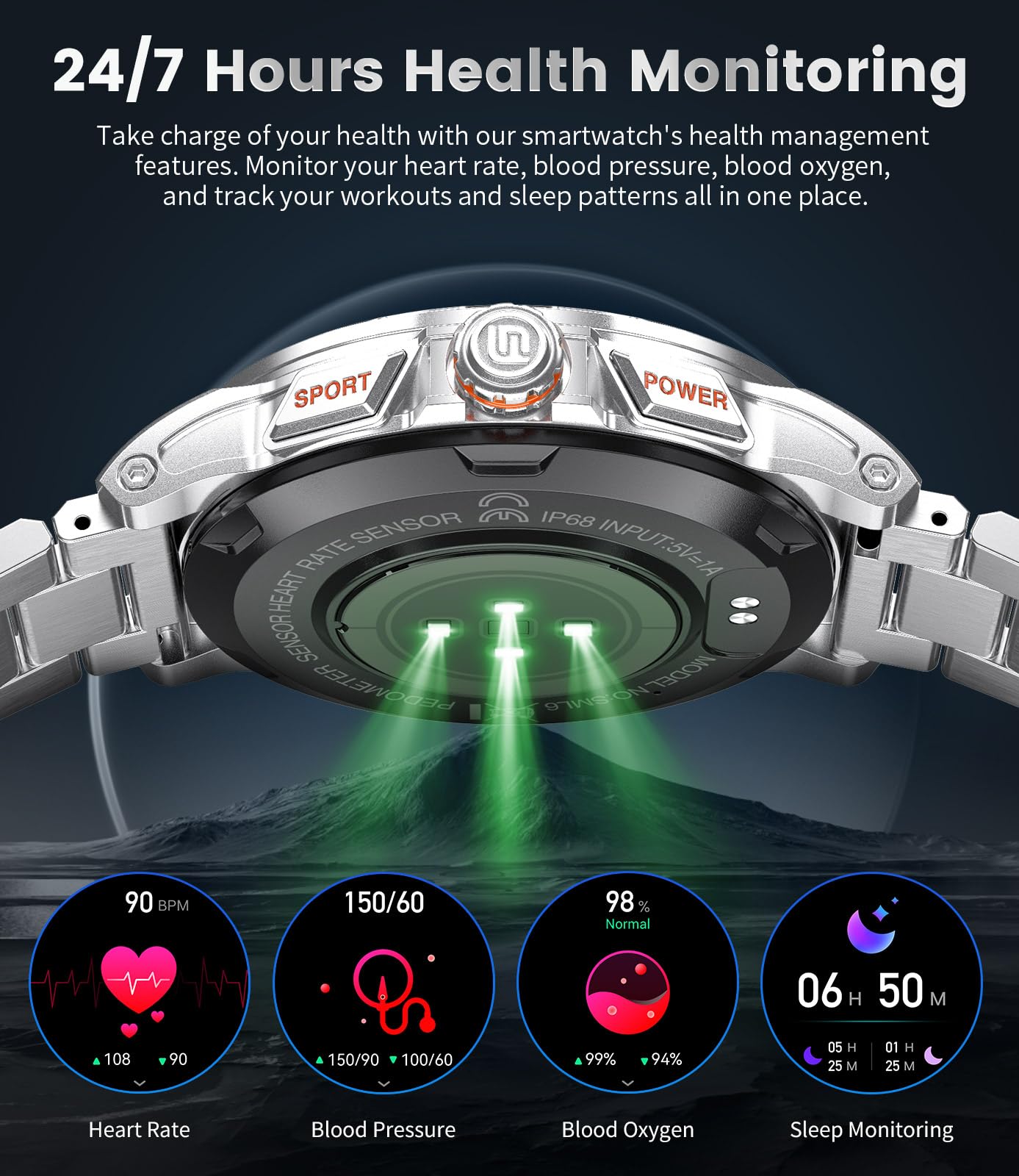 Military Smart Watch for Men(Answer/Dial Calls),1.46'' AMOLED Touchscreen/120 Sports Modes/5ATM Waterproof Fitness Watch with Heart Rate/SpO2/Blood Pressure/Pedometer for Android/iOS Smartwatch Silver