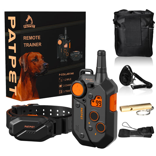 PATPET Dog Training Collar, 1.2 Mile Range 101 Training Levels Dog Shock Collar with Remote Control (15-150 lbs), Waterproof 100% Safe E Collar for Large Breed for Dogs Black with Vivid Orange