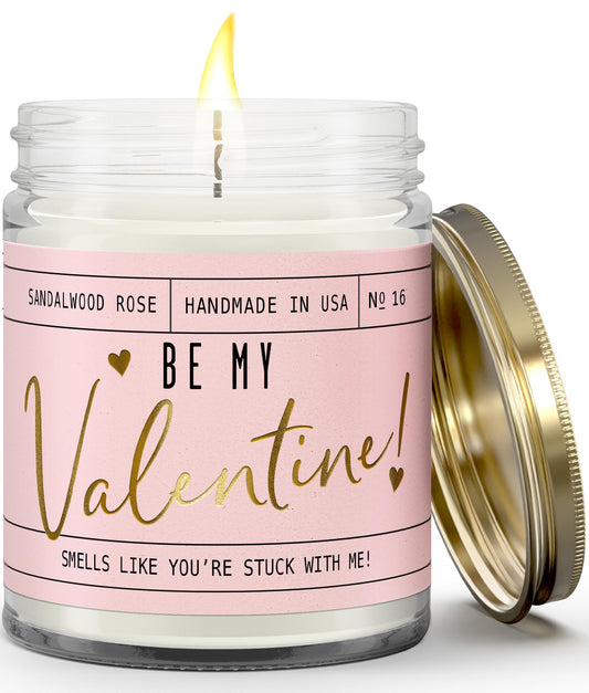 Valentines Day Gifts for Her, Valentine Candles, Valentines Gift for Girlfriend -"Will You Be My Valentine" Candle, w/Sandalwood & Red Roses I Valentines Gifts for Wife I 9oz, 50Hr Burn, USA Made